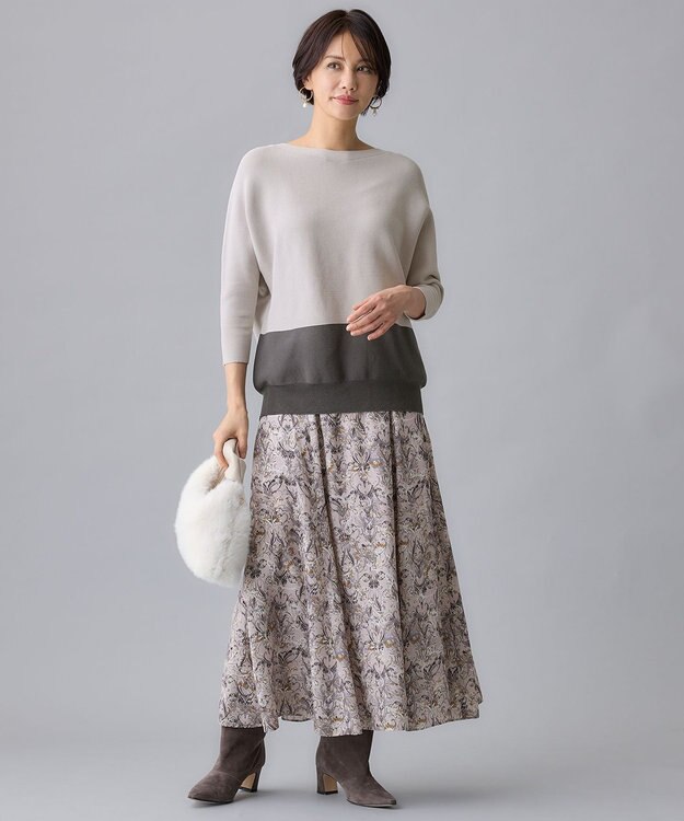 自由区 【WEB限定・洗える】コットンストレッチホールガーメントドルマン ニット ベージュ系1