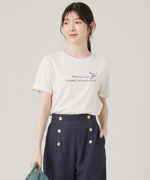 ANY SIS L ロゴ刺繍 Tシャツ アイボリー