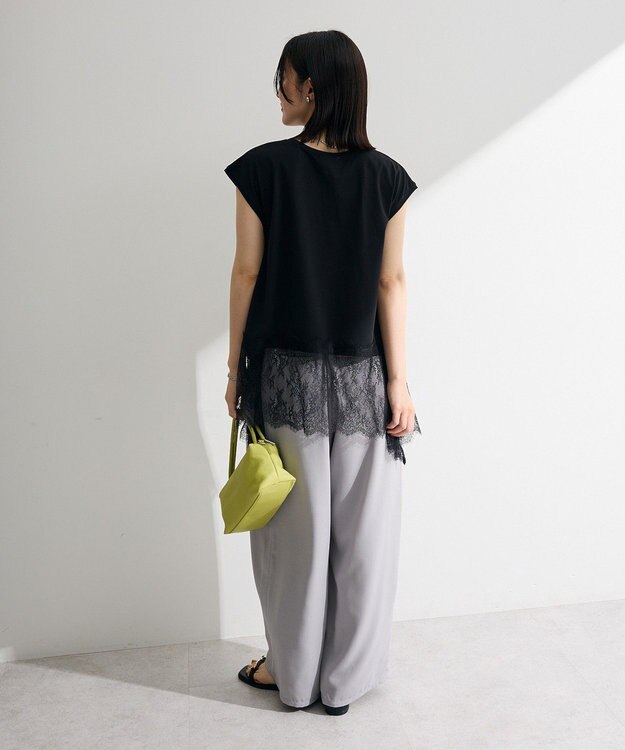 Green Parks 裾レースイレヘムフレンチＴシャツ Black
