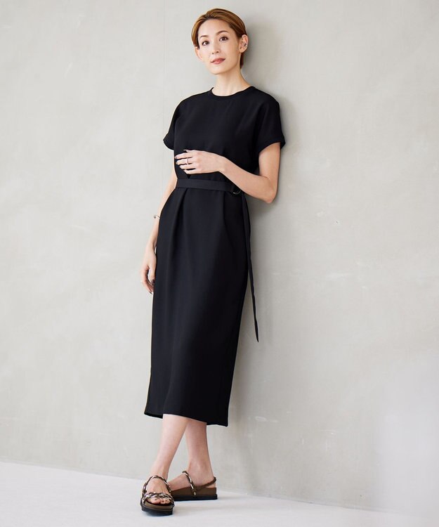 ICB 【接触冷感・UVケア・速乾・洗える】FluidBackSatin ワンピース ブラック系