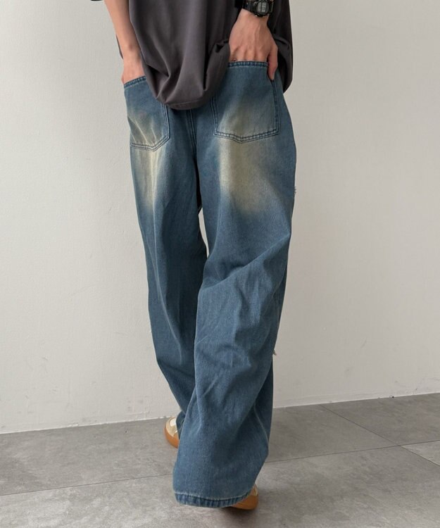 WEGO クロスモチーフオーバーダイバギーパンツ ブルー