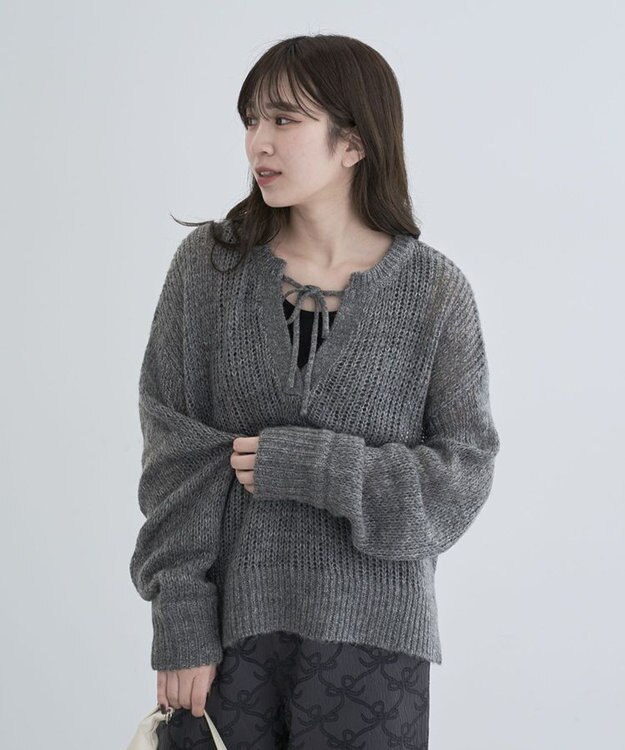 Green Parks ２Ｗａｙ起毛メッシュニットプルオーバー Gray