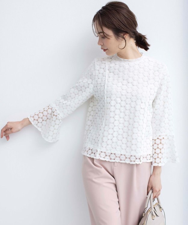 組曲 【WEB限定】フラワーレース 袖フレアトップス アイボリー系