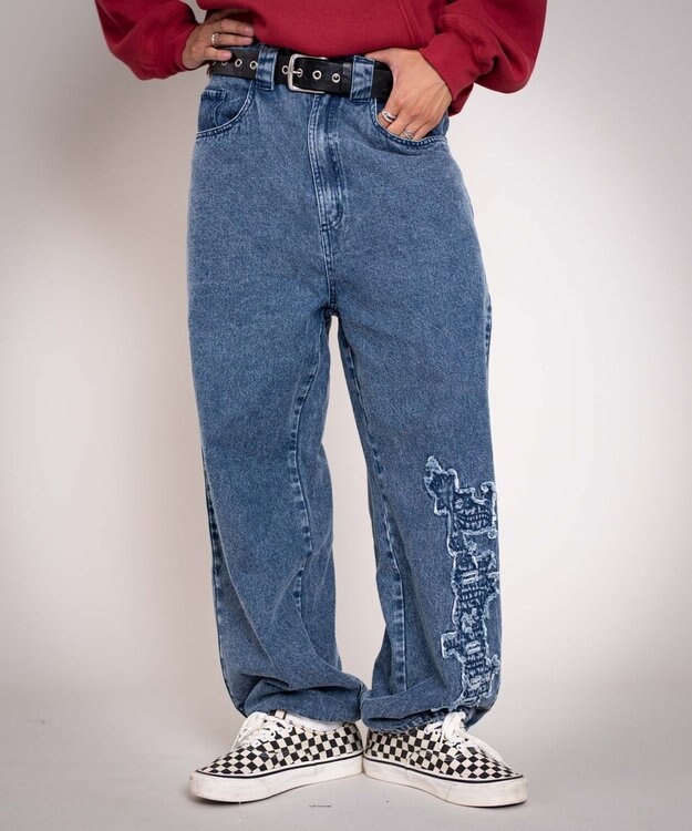 WEGO 【ユニセックス着用YD/ウエスト調整可/MLサイズ展開】グラフィックデニムパンツ デニム中濃加工色