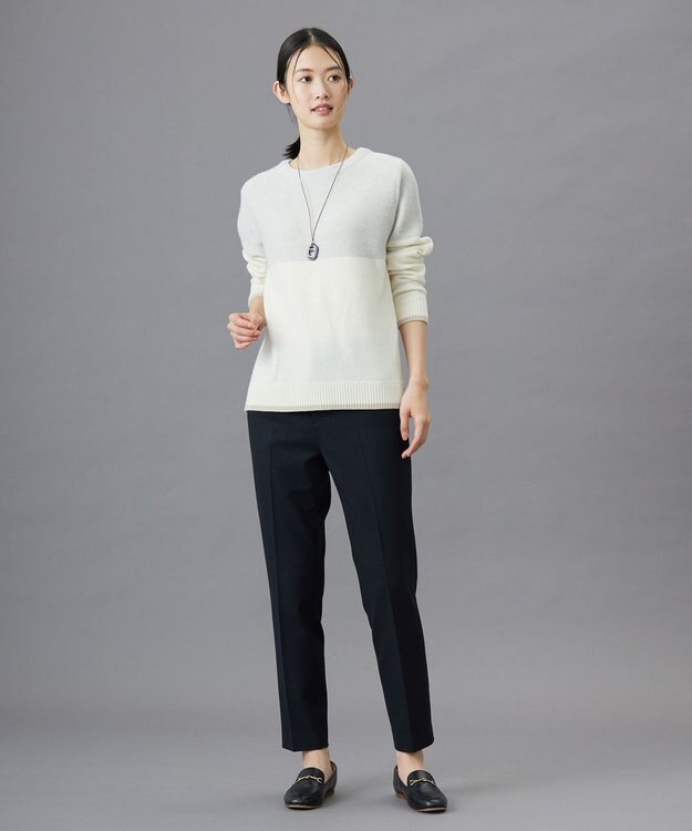 J.PRESS LADIES L 【WEB限定カラーあり・洗える】CAT ボートネック ブロッキング ニット ライトグレー×オフ×ベージュ系