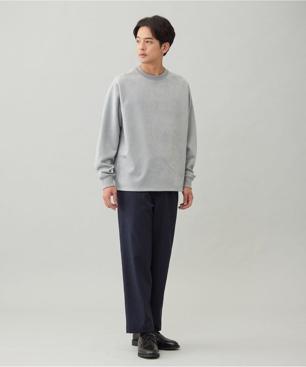 UNFILO MENS 【OCEANS 雑誌・web・YouTube 掲載】FLANNEL TOUCH 機能美パンツ ワイド ネイビーストライプ