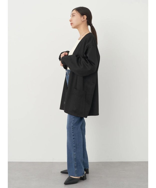 earth music&ecology ヘリンボーン調Ｖネックカーディガン Black