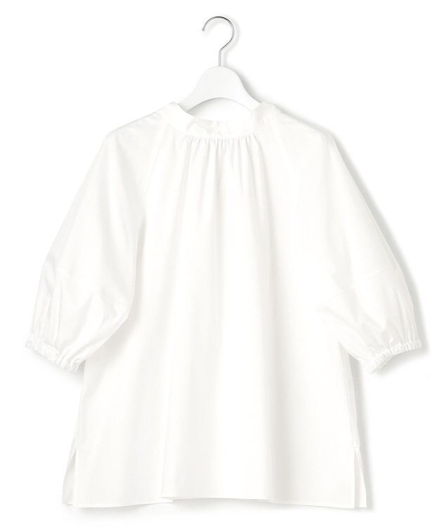 23区 S 【一部店舗限定/洗える】ハイカウントウェザーストレッチ ボウタイ付き ランタンスリーブ ブラウス ホワイト系