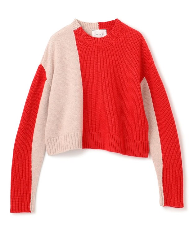 BEIGE， LAURIERS / ウールカシミヤバイカラーニット Red　Orange×Milk Tea