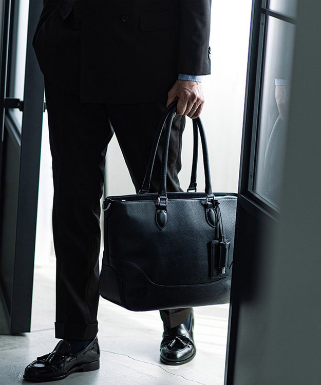 GOTAIRIKU 日本製【PELLE MORBIDA】2WAY シュリンクレザートートバッグ ネイビー系