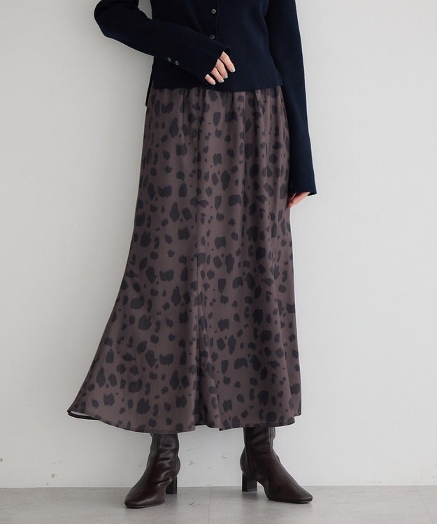 YECCA VECCA アニマル柄プリントマーメイドスカート Brown