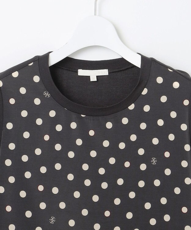 自由区 S 【アンサンブル対応・洗える】ポルカドットプリント プルオーバー アッシュ×アイボリー