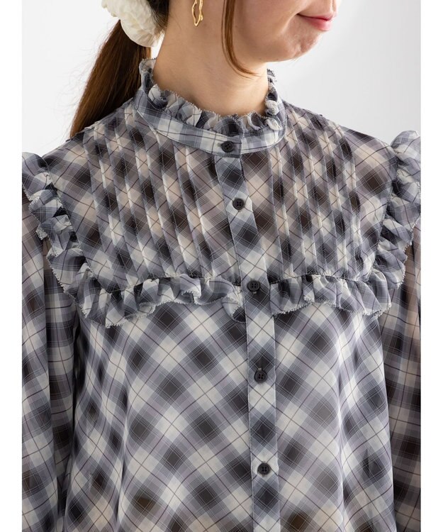 Te chichi パターンアソートシフォンフリルブラウス ブラック