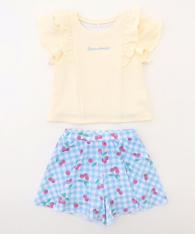 ANY KIDS 【UVカット】2WAYショルダーセパレート水着  エクリュ×サックスブルーチェック