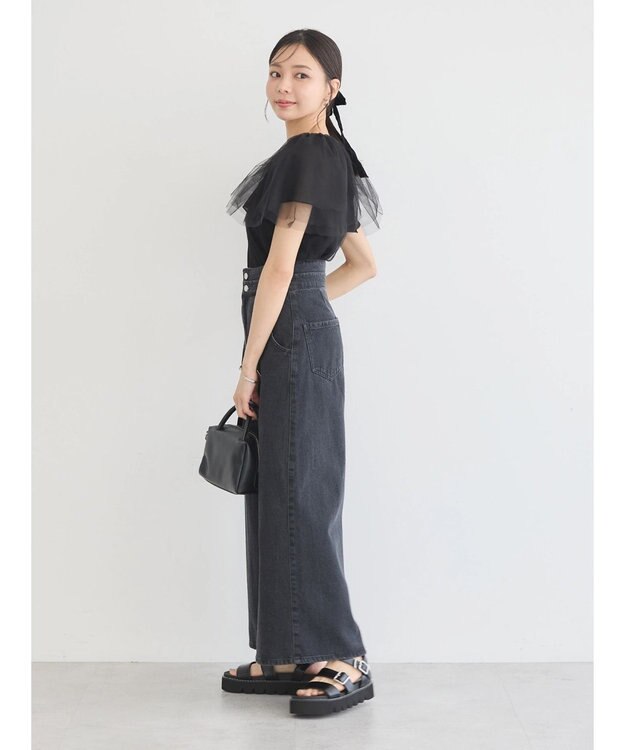 earth music&ecology ダブルベルトデザインワイドパンツ Black