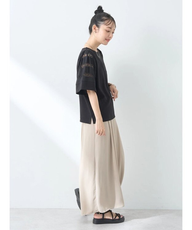 earth music&ecology フレア袖レースプルオーバー Black