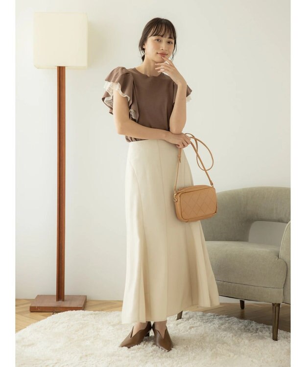 earth music&ecology レースドッキングフリルニットプルオーバー Mocha