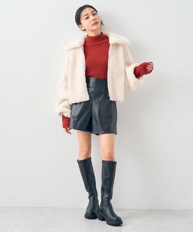 earth music&ecology リバーシブルフェイクムートンショートブルゾン アイボリー