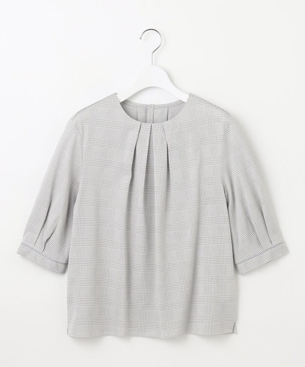 J.PRESS LADIES L チェックジャージー カットソー ベージュ×ホワイト系