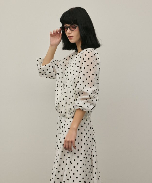 GRACE CONTINENTAL ドットフロッキーブルゾン ホワイト