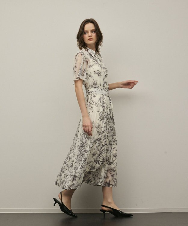 GRACE CONTINENTAL フラワープリントシャツフレアワンピース キナリ