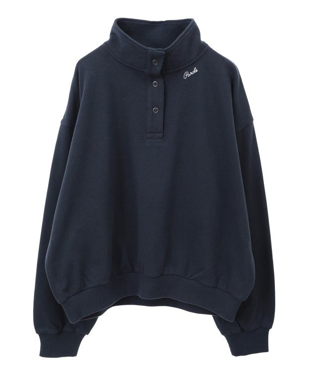 AMERICAN HOLIC 襟付き刺繍入りミニ裏毛プルオーバー Navy