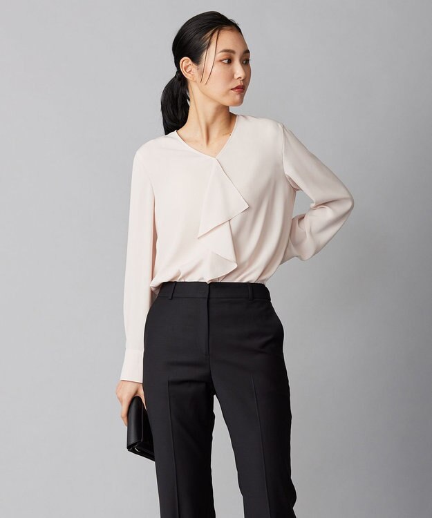 ICB 【洗える】BackSatinAmunzen フリルブラウス ピンク系