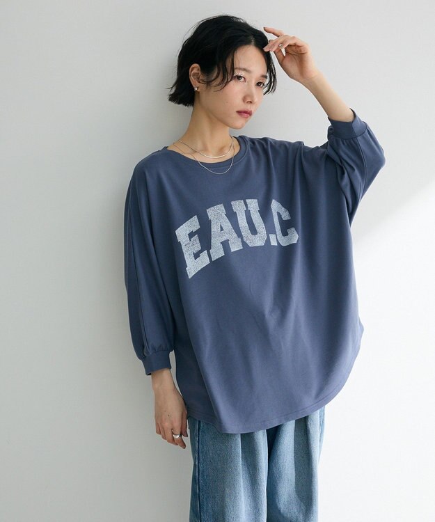 Green Parks ７分袖ミニ裏毛ドルマンロゴプルオーバー Navy