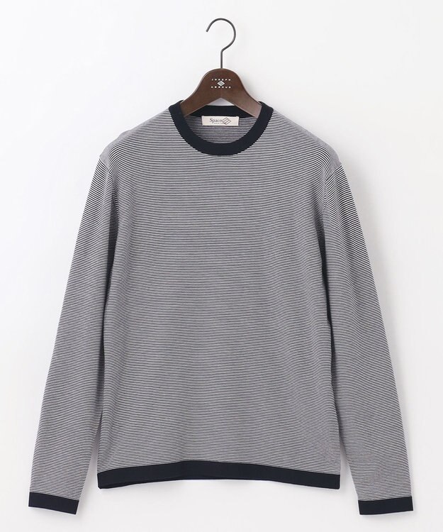 JOSEPH ABBOUD MOUNTAIN 【WEB限定・SPACE/チクチクしない/イージーケア/3シーズン対応】 SNOWYボーダーニットＴシャツ ネイビー系1