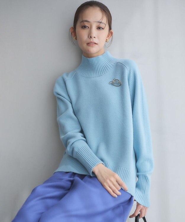 組曲 【8色展開・WEB限定】ウールカシミヤミックス ハイネック ニット パウダーブルー系