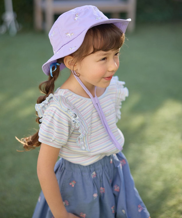 ANY KIDS 刺繍 バケットハット ラベンダー