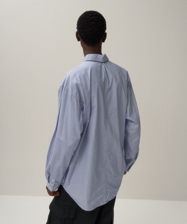 ATON GIZA BROAD | ウォッシュドシャツ - UNISEX NAVY STRIPE