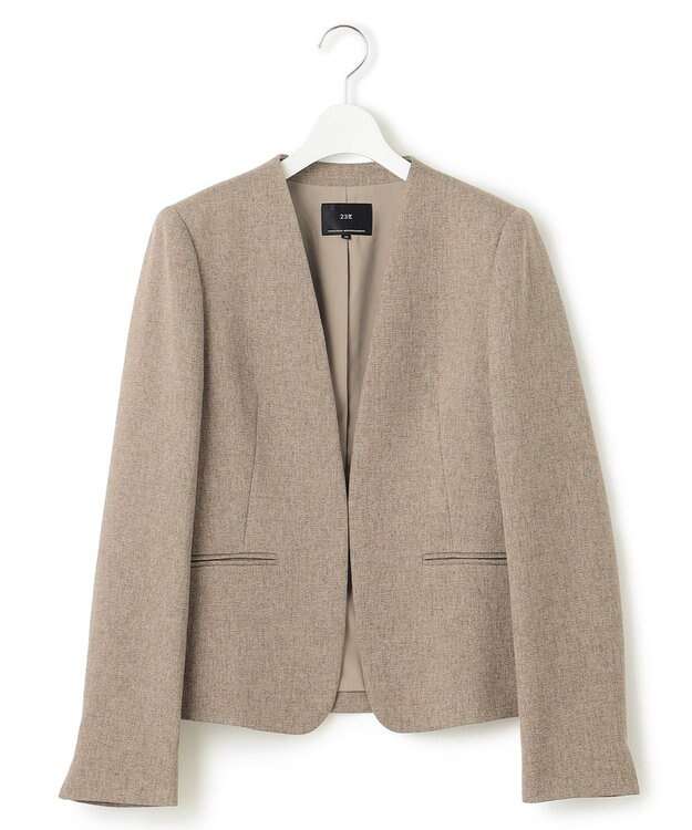 23区 【洗える】ウールライクカルゼ ノーカラー ジャケット ブラウン系