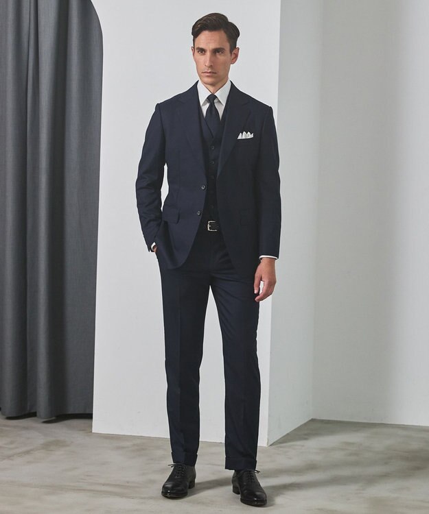 GOTAIRIKU シワになりにくい【御幸毛織/みゆきけおり】Superior160s 3ピーススーツ（ネイビー） ネイビー系