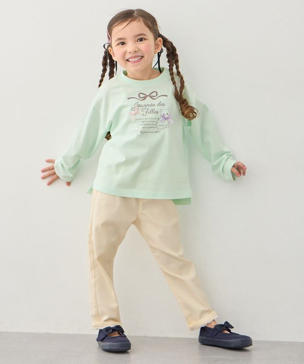 ANY KIDS 【綿100%】ロゴプリント 長袖Tシャツ ミント