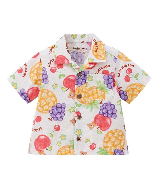 MIKI HOUSE HOT BISCUITS 【ビーンズ×フルーツシリーズ】【80-120cm】オープンカラーシャツ アイボリー