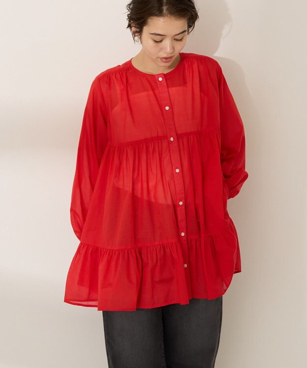 AMERICAN HOLIC シアーティアードロングブラウス Red