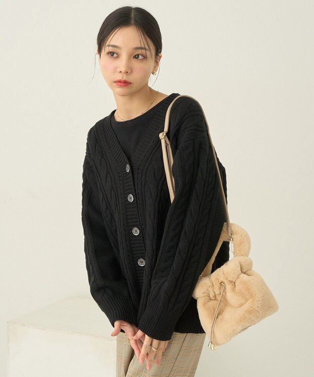 earth music&ecology アンチピリングケーブルカーディガン Black