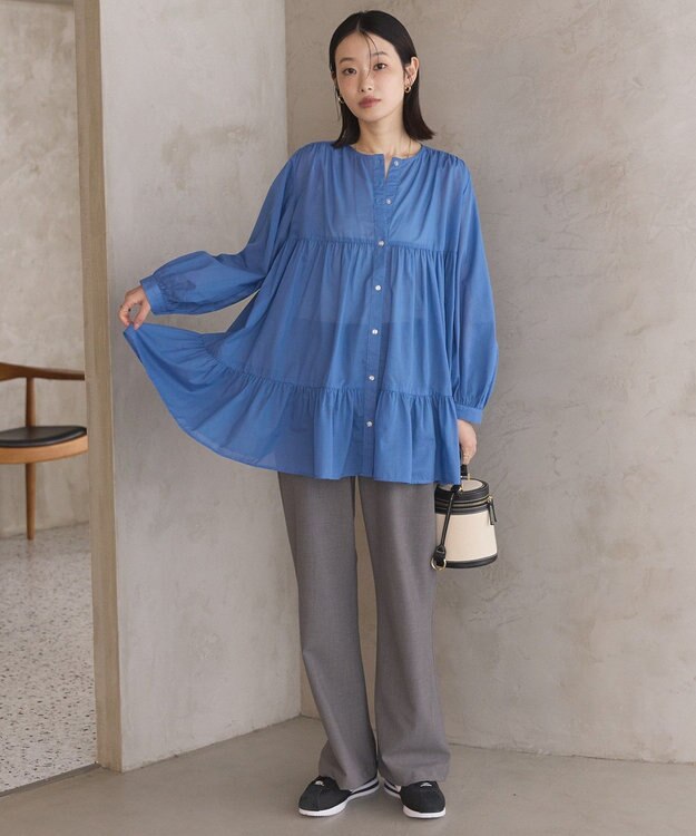 AMERICAN HOLIC シアーティアードロングブラウス Blue