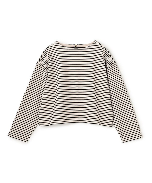 UNFILO L ハイツイストスムース バックZIP ボーダートップス ベージュ×ブラック