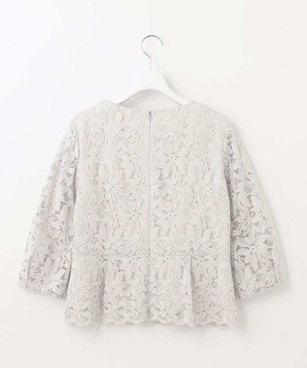 自由区 【XSサイズ～/洗える/セット可】フラワーコードレース ペプラムブラウス ライトグレー系