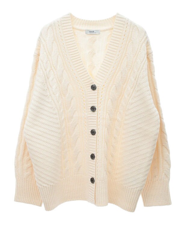 earth music&ecology アンチピリングケーブルカーディガン Ivory