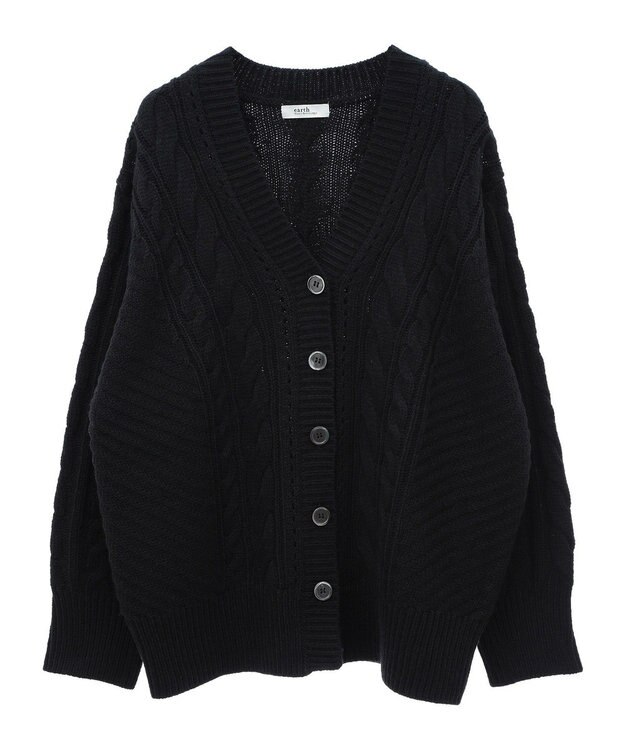 earth music&ecology アンチピリングケーブルカーディガン Black