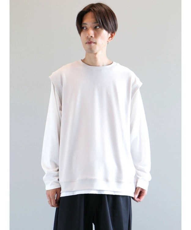 CRAFT STANDARD BOUTIQUE 梨地カットベスト＋Ｌ／Ｓ　ＴＥＥーＳＥＴ Light Gray