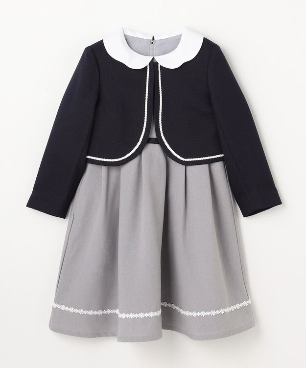 ANY KIDS 【2点セット】ノーカラー ボレロジャケット+襟付き ワンピース グレー