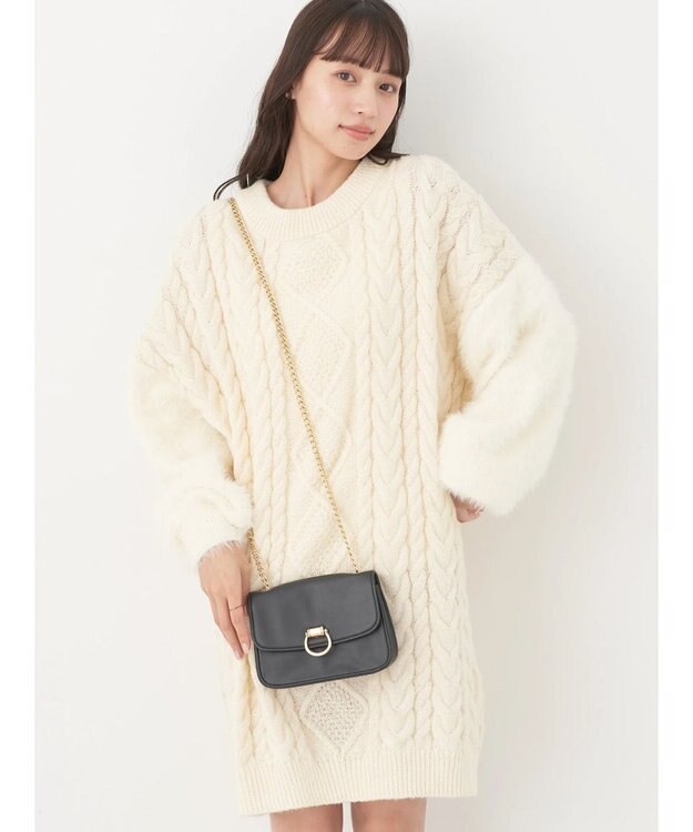 earth music&ecology 袖ファーケーブルミニワンピース Ivory