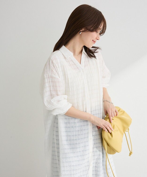 Green Parks シアーチェックシャツワンピース Off White