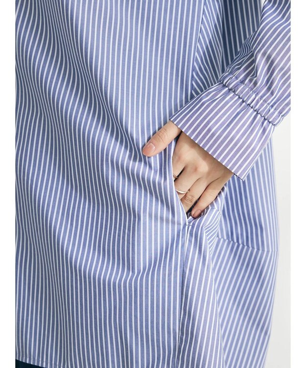 CRAFT STANDARD BOUTIQUE イージーケアコクーンポケ付きチュニック Stripe Navy