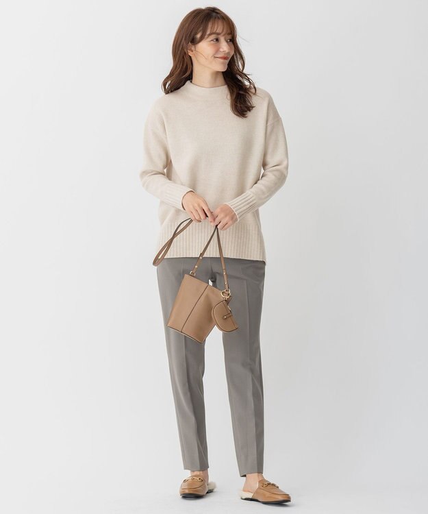 自由区 【洗える】ウールカシミヤブレンド オフネックプルオーバーニット ベージュ系