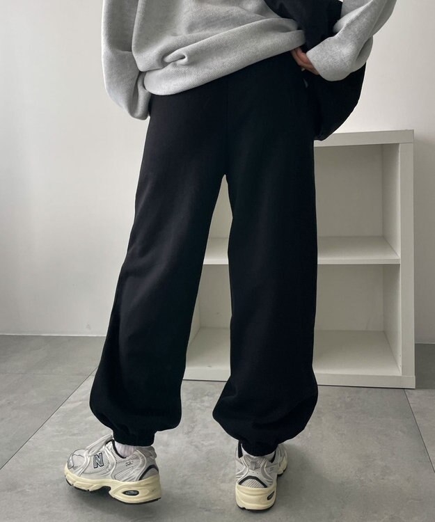 WEGO 【あったか/ウエストゴム】裏起毛スウェットジョガーパンツ ブラック